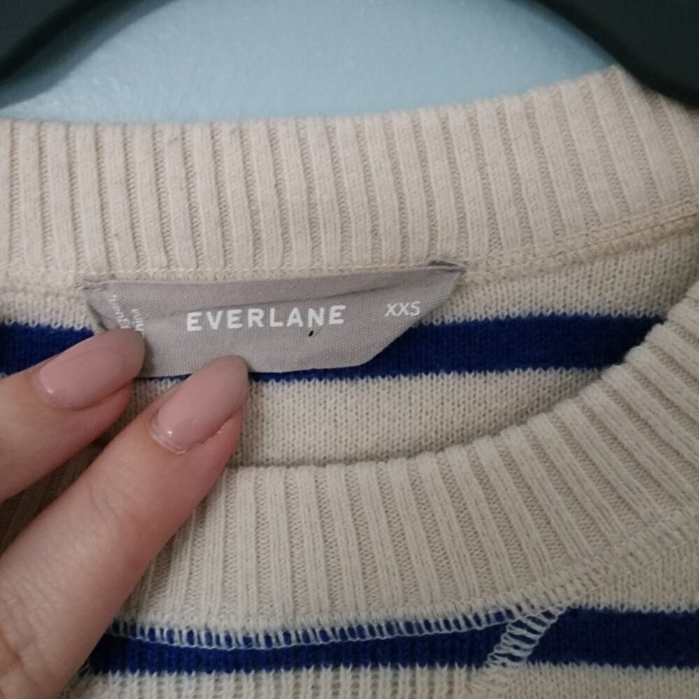 Everlane Striped Wool Blend Sweater XXS Cream Blue Knit Top - Picture 4 of 6